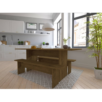Nomad Modern 3-Piece Dining Set with Dining Benches in Natural