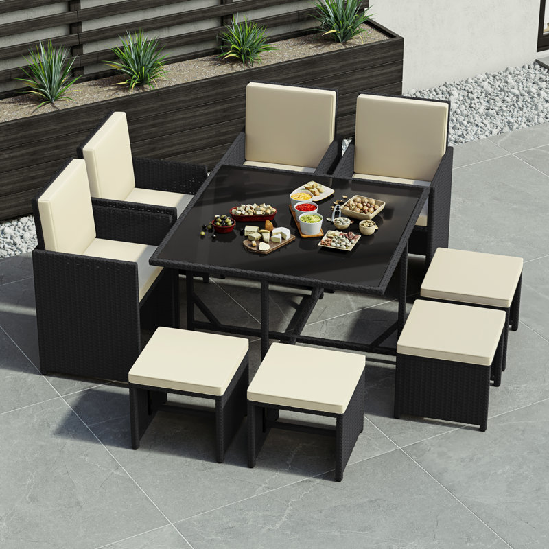 Parkson 8-Seater Dining Set with Cushions, UKFR Certified, Black