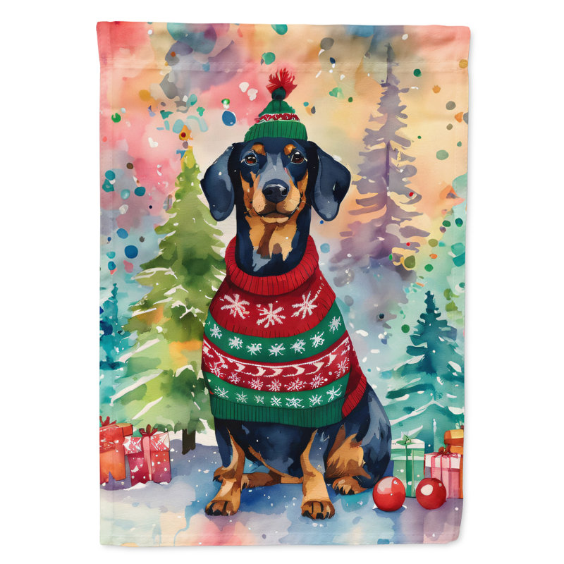 Drapeau de Noël teckel, H 40 po x l 28 po