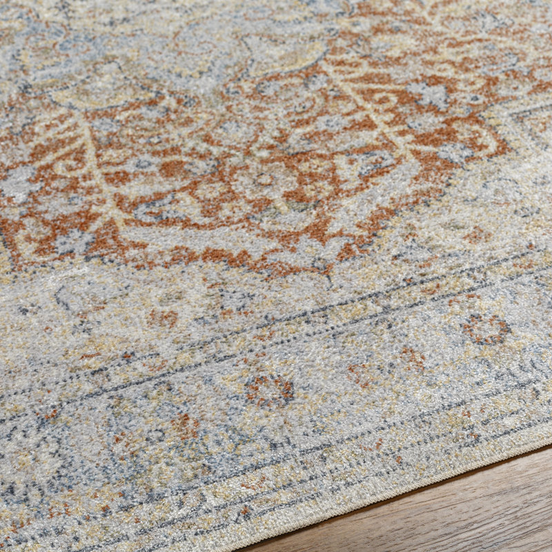 Tapis oriental en polyester tissé à la machine bleu clair / rose Werner Jordon, Rectangle de 2 pi x 3 pi