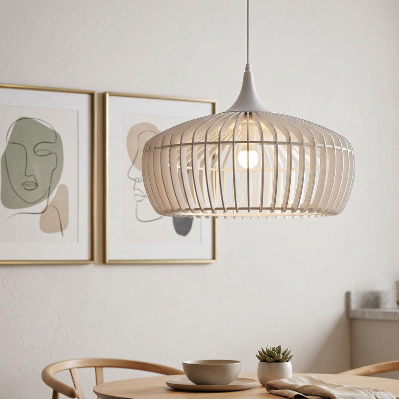 Luminaire suspendu en bois Selene, Satin, Blanc