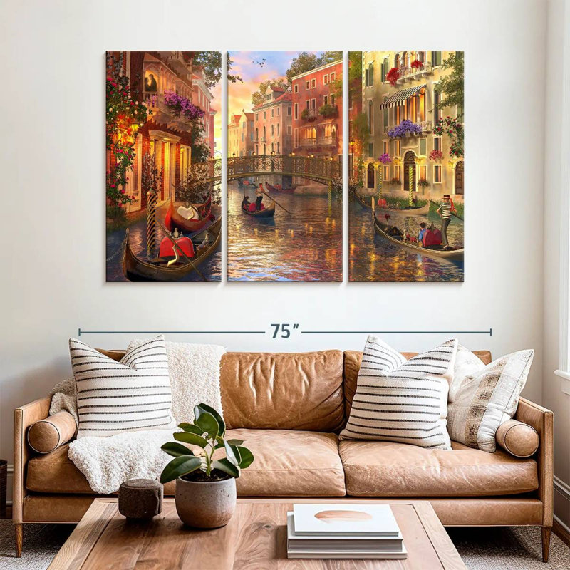 Coucher de soleil romantique à Venise, reproduction d'art sur toile, H 42 po x l 65 po x P 1,25 po