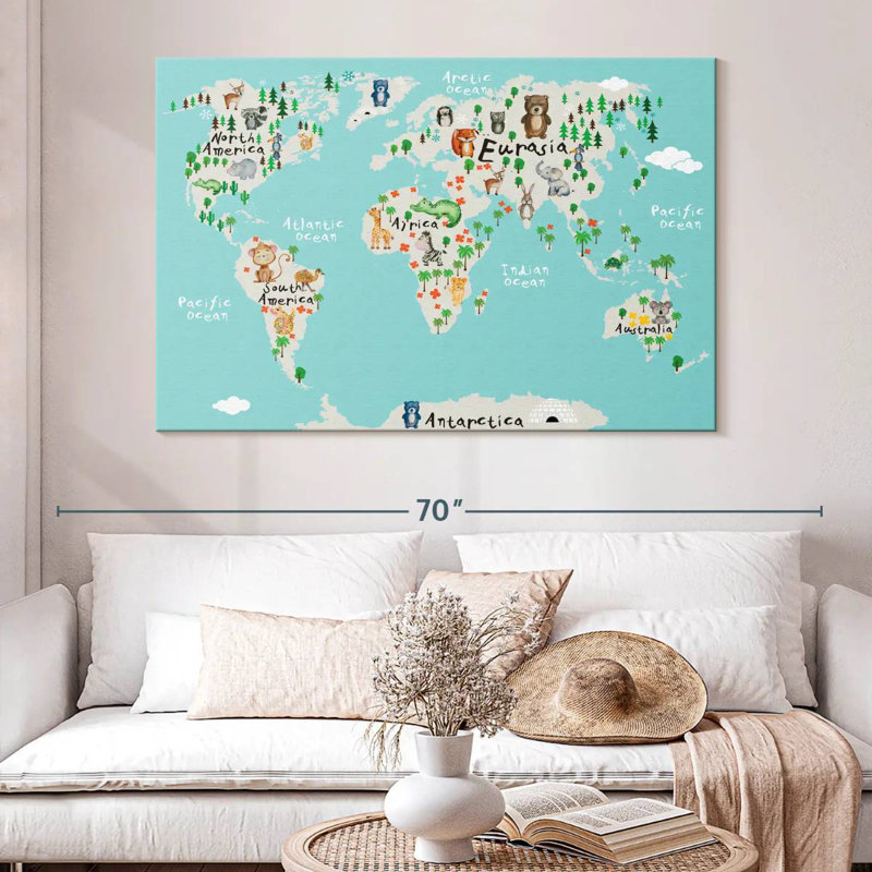 Carte du monde des animaux drôles d'Aliaz, H 34 po x l 51 po