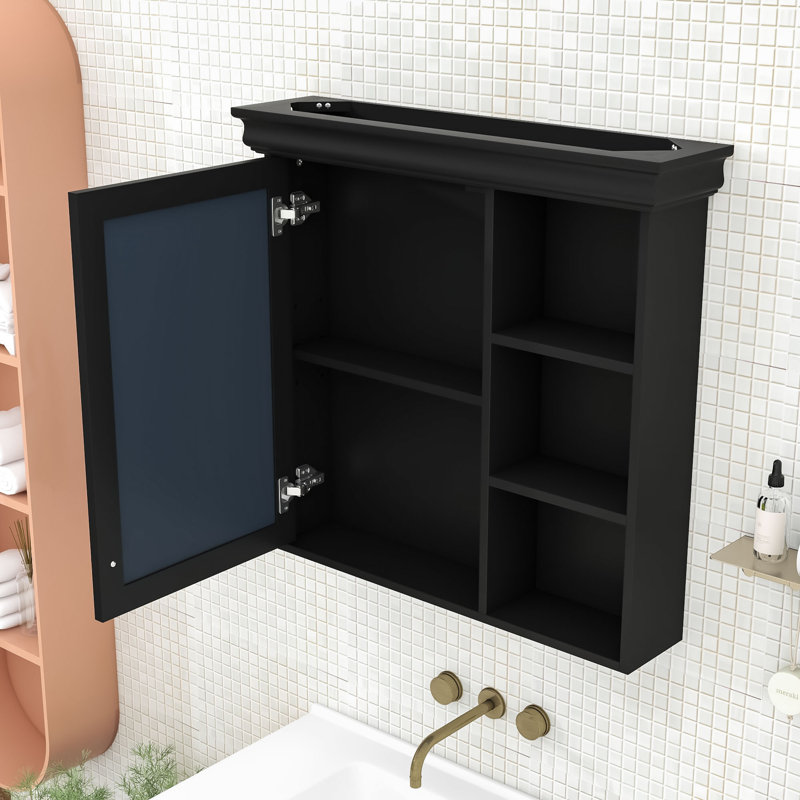 Armoire de salle de bain élégante avec tablettes de rangement et miroir haute définition, Noir