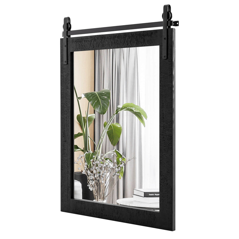 Blerta Solid Wood Wall Mirror, Black