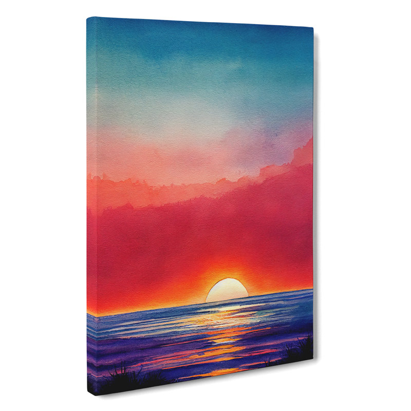 XC1022-3021X Ocean Sunset In Watercolour No.1 - Wrapped Canvas Print, 50cm H x 35cm W x 3cm D