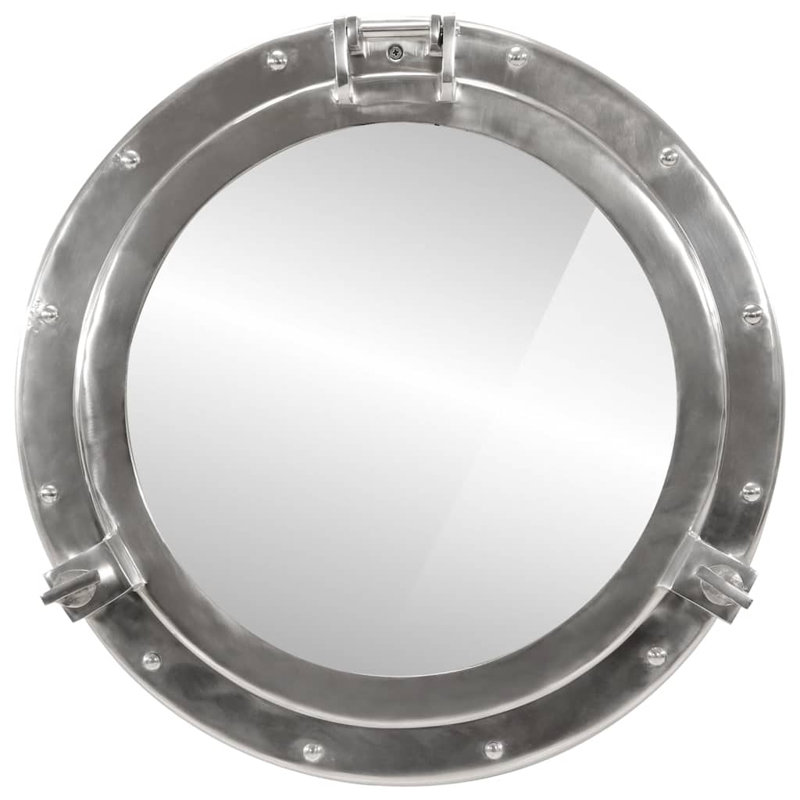 Porthole Mirror Wall Hanging Aluminium And Glass, 50 cm H x 50 cm W, SIlver
