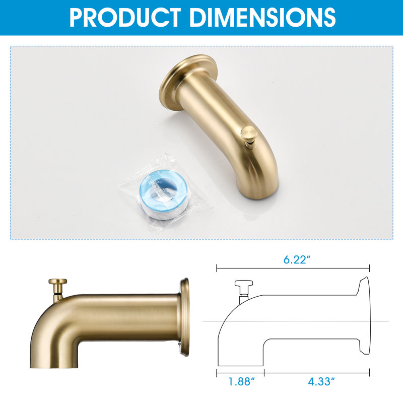 Wall Mounted Tub Spout Trim with Diverter, Brushed Gold