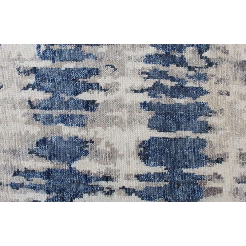 Wool Abstract Area Rug in Blue, Rectangle 2' x 3'