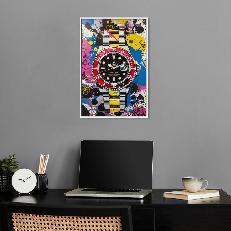 «Watch Graffiti Canvas Urban Graffiti Wall Art» par Notoriart, H 16 po x l 11 po, Cadre blanc