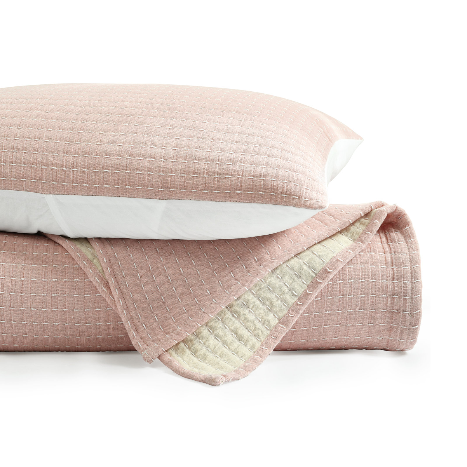Cotton Quilt Set, Full/Queen Quilt + 2 Shams, Blush/Off White