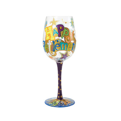 Verre à vin peint à la main 9 po Lolita Happy Retirement