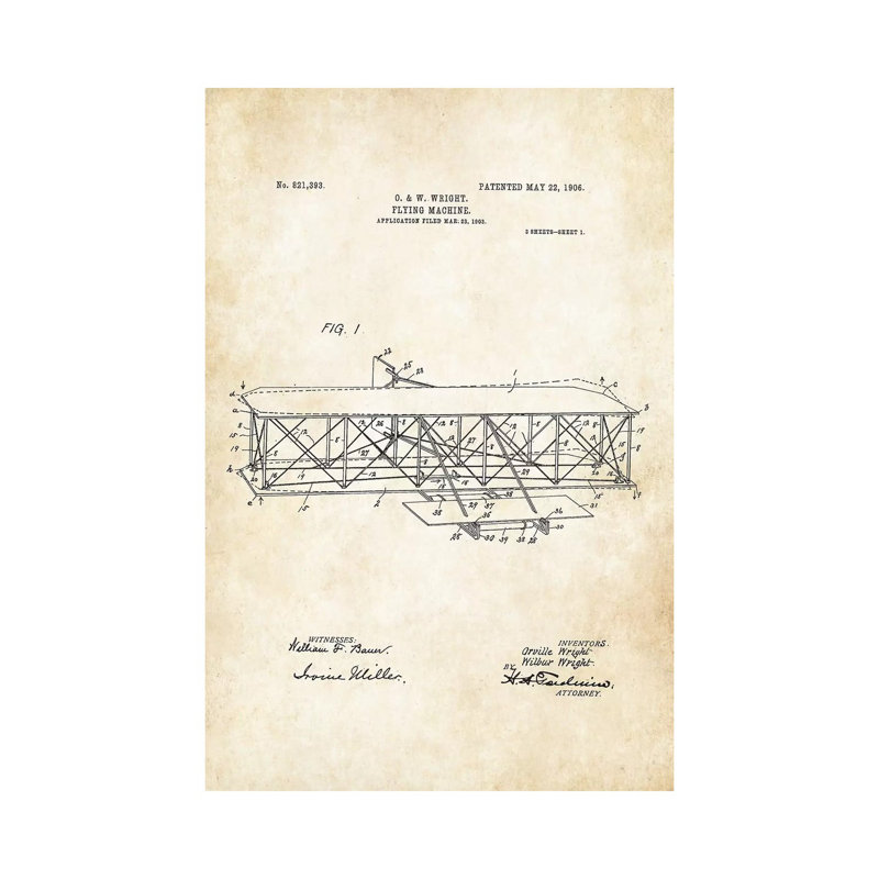 Wright Brothers Airplane - Wrapped Canvas Print, 101.6 cm H x 66.04 cm W x 1.91 cm D