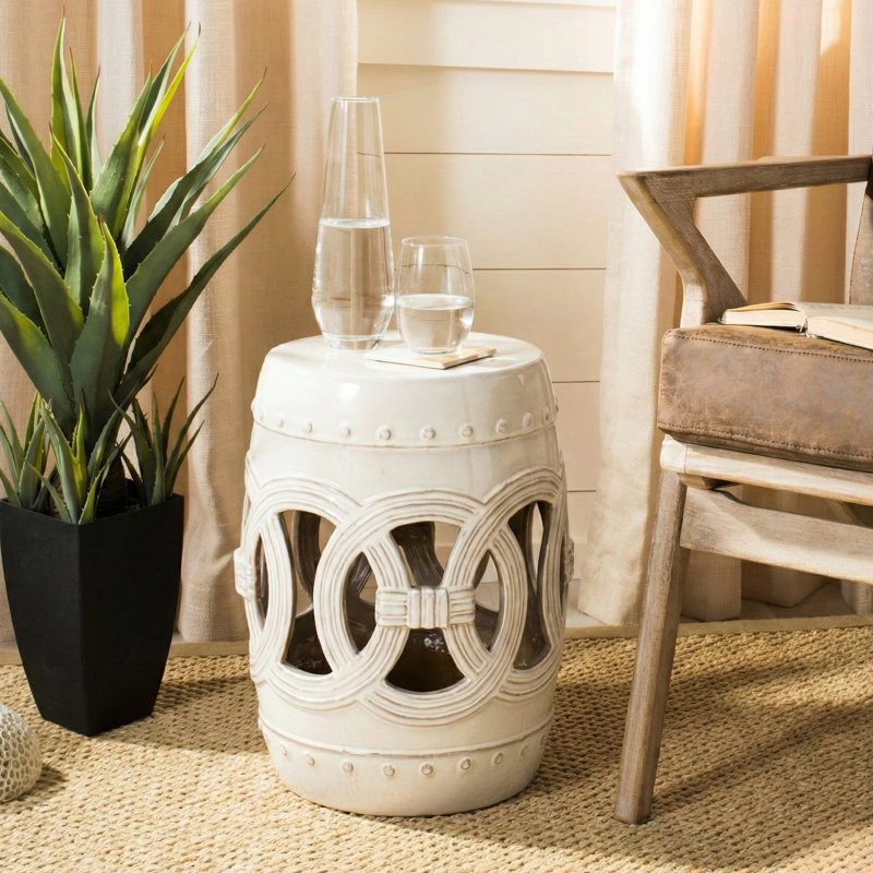Tabouret de jardin en céramique Bartlesville, Crème, crème