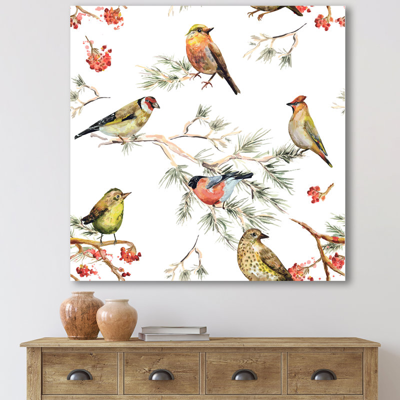 «Forest Birds On Branches», reproduction sur toile, Toile tendue, H 36 po x l 36 po x P 1 po