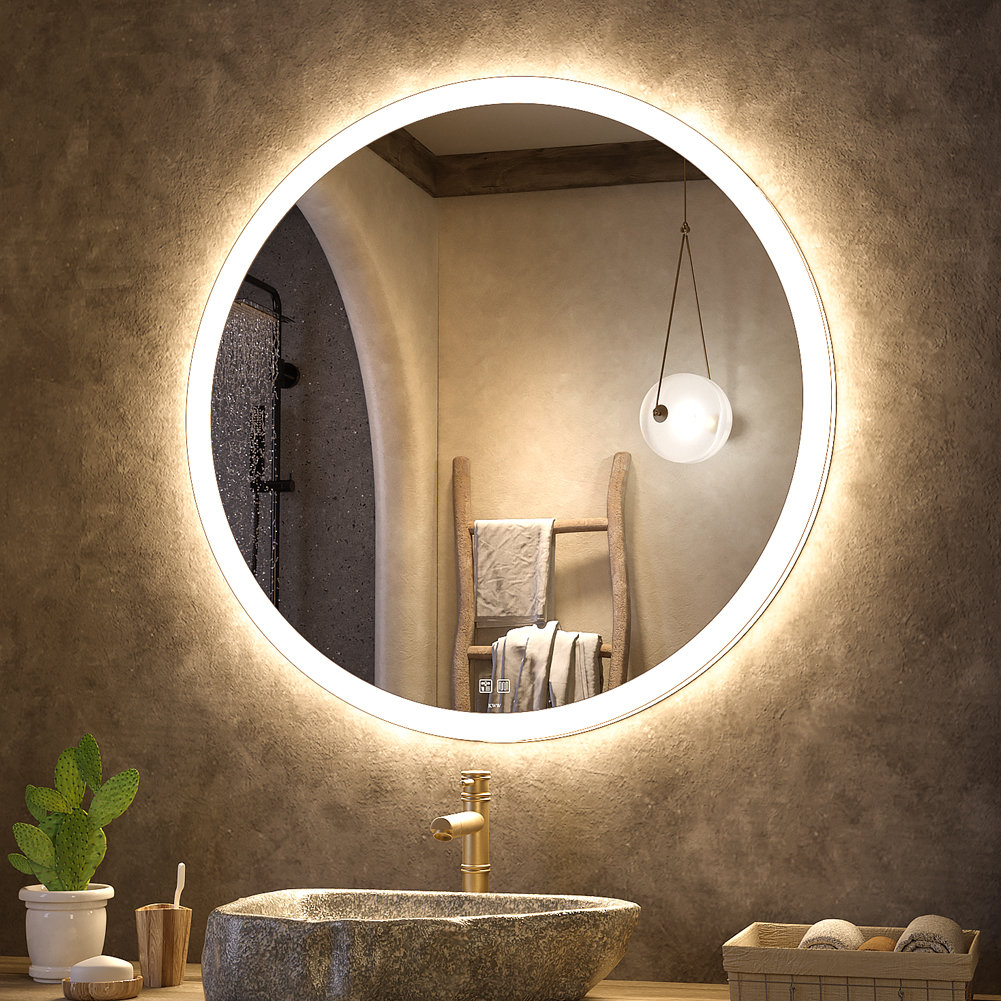 Orren Ellis Round Illuminated Dimmable LED Anti Fog Makeup Vanity Bathroom  Mirror with Voice Activated  Reviews Wayfair