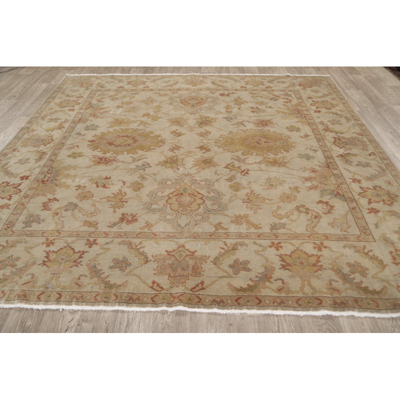 Tapis décoratif en laine beige Oushak de conception unique 8 pi x 8 pi 5 po noué à la main