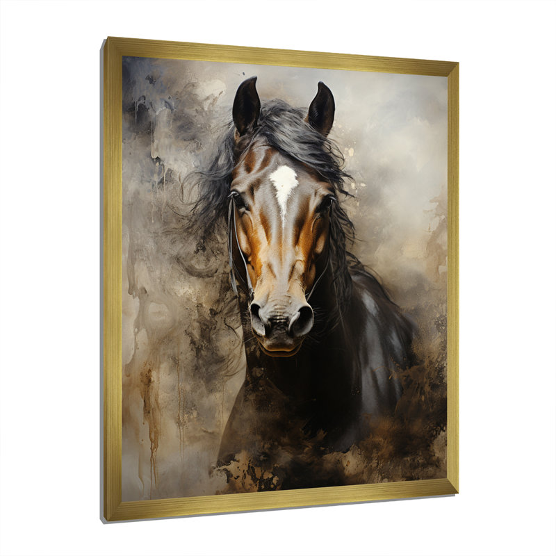 Balendran White Horse Équestre Dualité I, reproduction d'art sur toile, H 32 po x l 24 po, Cadre photo unique, Doré