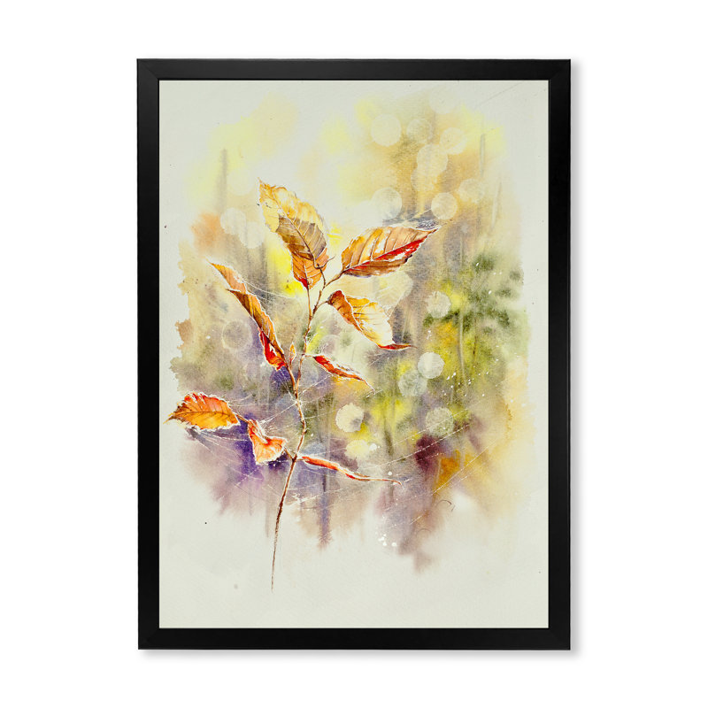 Toile d'araignée sur feuilles jaunes d'automne - Peinture sur toile, Cadre photo noir, H 20 po x l 12 po