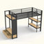 Structure de lit mezzanine avec garde-robe, lit mezzanine en métal avec tablettes de rangement et panneau perforé