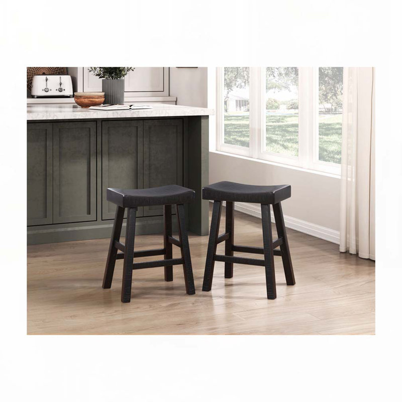Ensemble de tabourets de bar en bois sans dossier, Noir, Noir, Tabouret de comptoir (siège d'une hauteur de 25 p