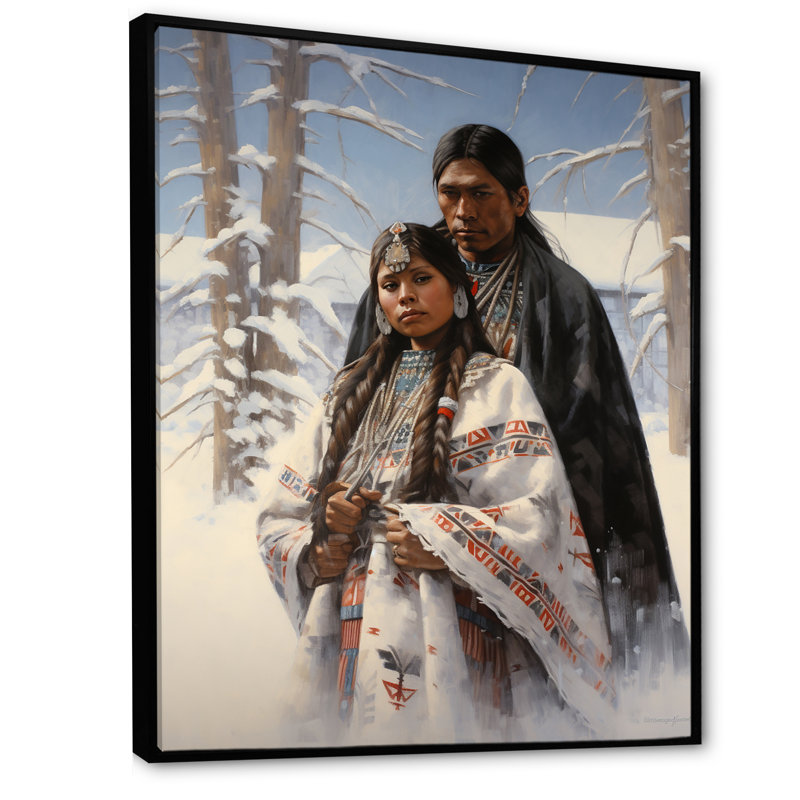 Native Winter Traditional Warrior, H 32 po x l 16 po x P 1 po, Cadre flottant noir