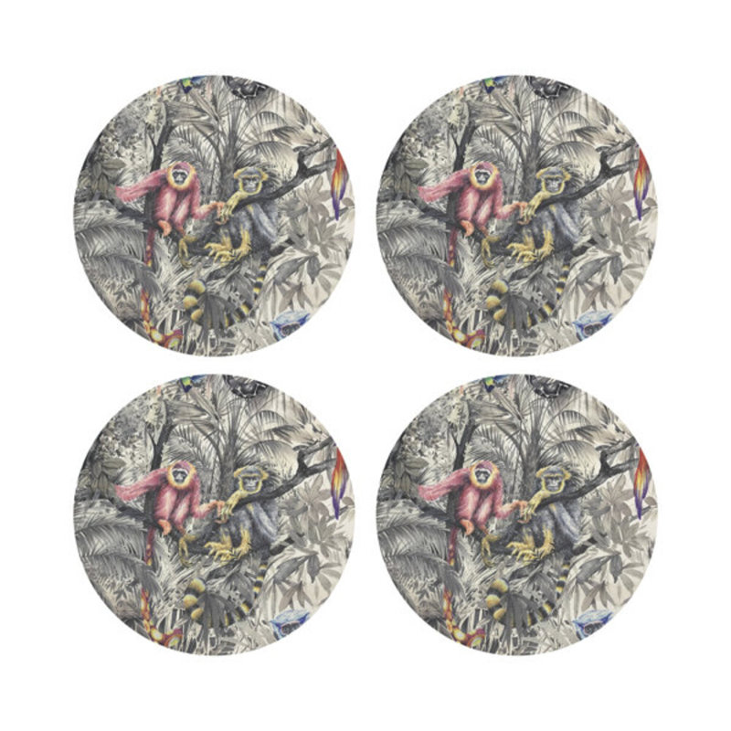 Arcadia Monkeysvegan Leather Round Coasters