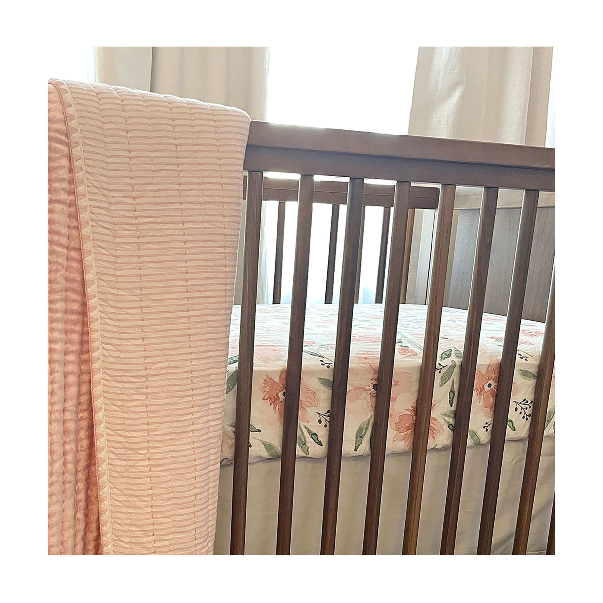 Floral Fitted Crib Sheet, Pink and Green, Parker Collection by Crane Baby