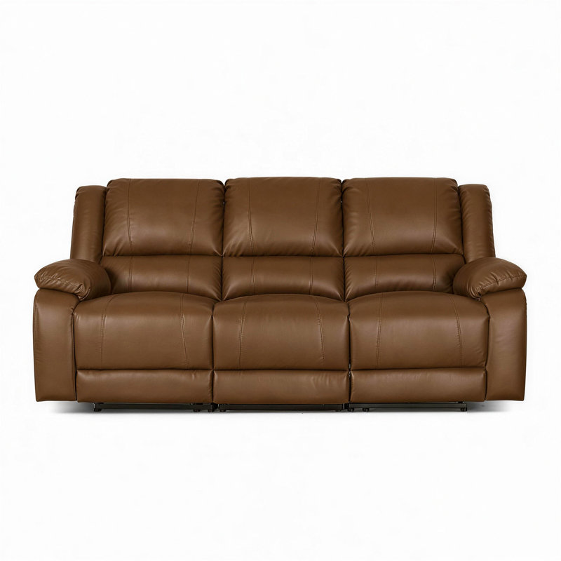 Canapé inclinable manuel de 81,5 po de largeur avec accoudoirs coussinés, Light Brown