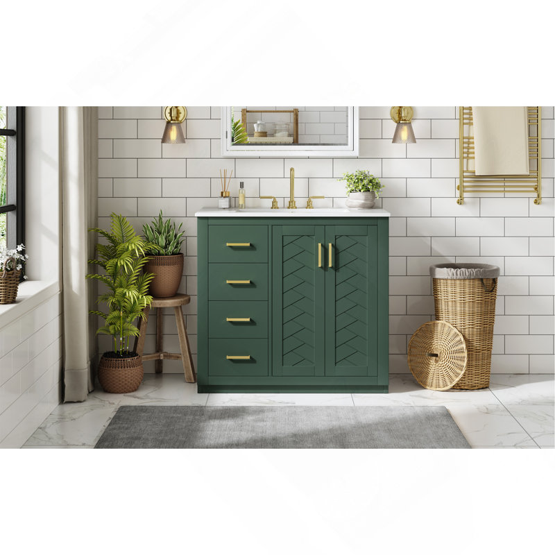Ensemble de meuble-lavabo 36 po avec lavabo en céramique, armoire de rangement en bois massif, ensemble de meuble-lavabo autoportant avec 3 tiroirs et portes à fermeture douce