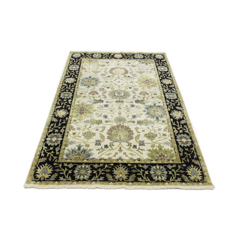 One-of-a-Kind Rectangle 6'1" X 9'1" New Age Wool Area Rug in Black/Cream/Gold