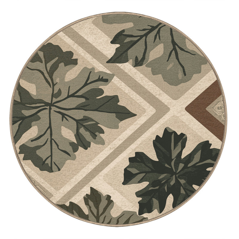 Machine Washable Ottwell Cilantro Global Inspired Geometric Shapes Rug in Beige – Beige Binding, 7' Round