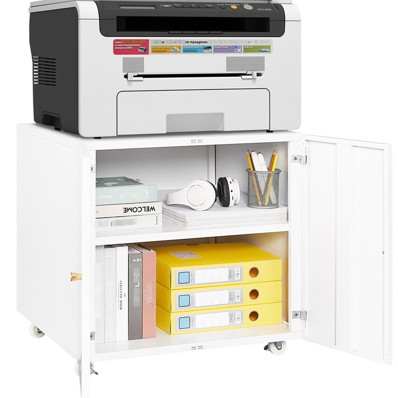 Mobile File Cabinet For Small Spaces With Adjustable Shelf & Locking Wheels - White Home Office Storage 360 Rotation, White