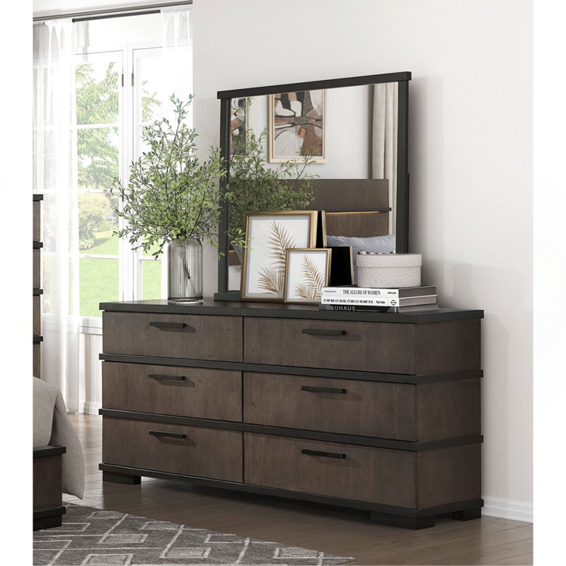 Mobilier de chambre à coucher à deux tons avec 6 tiroirs et commode 1 pièce