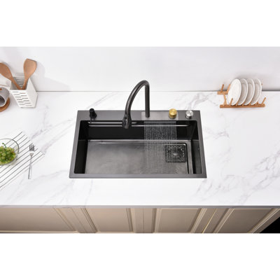 304 Stainless Steel Vegetable Washing Basin - Flying Rain Waterfall Sink With Drainage Basket Gray Nano Corrosion And Rust- Kitchen