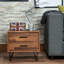 Walnut Finish Accent Table With 2 Storage Drawer Units And Metal Legs