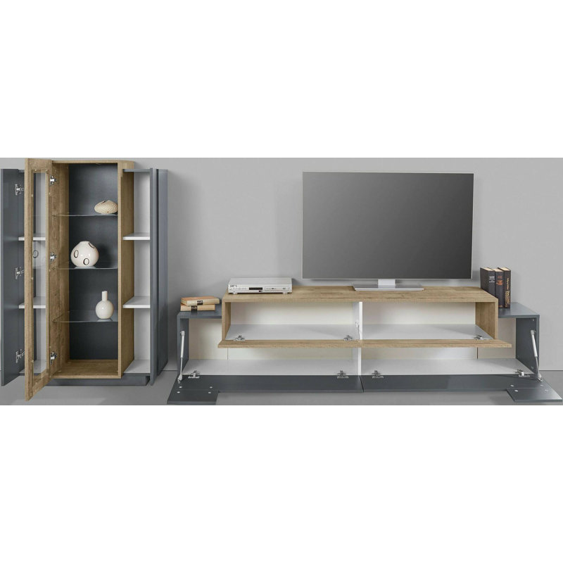 Calyse Rectangle Accent Cabinet, Anthracite/Oak