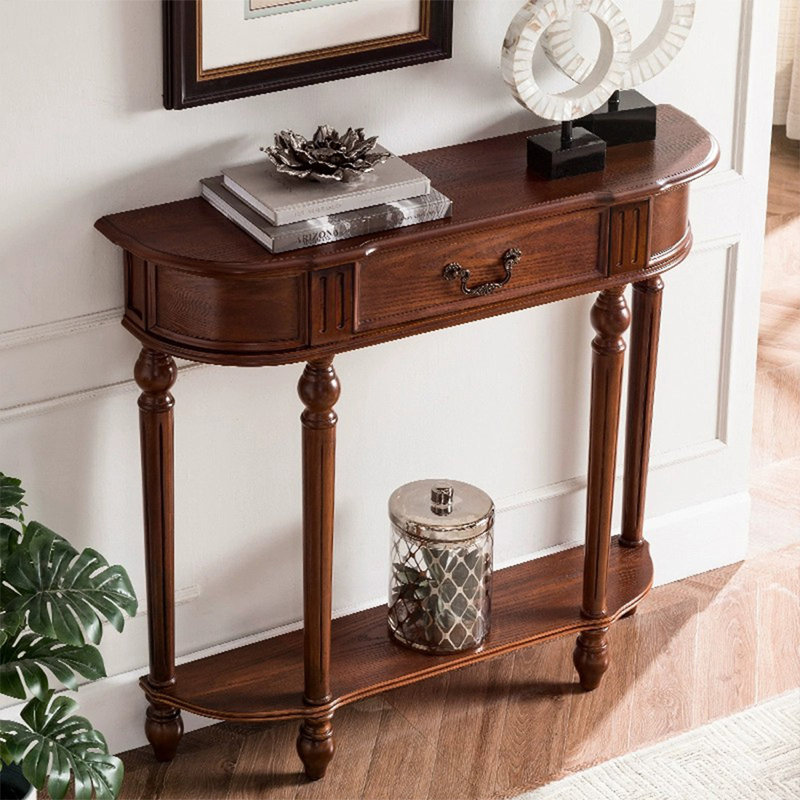 Console demi-cercle en bois massif brun, H 39,37 po x l 9,25 po x P 35,43 po