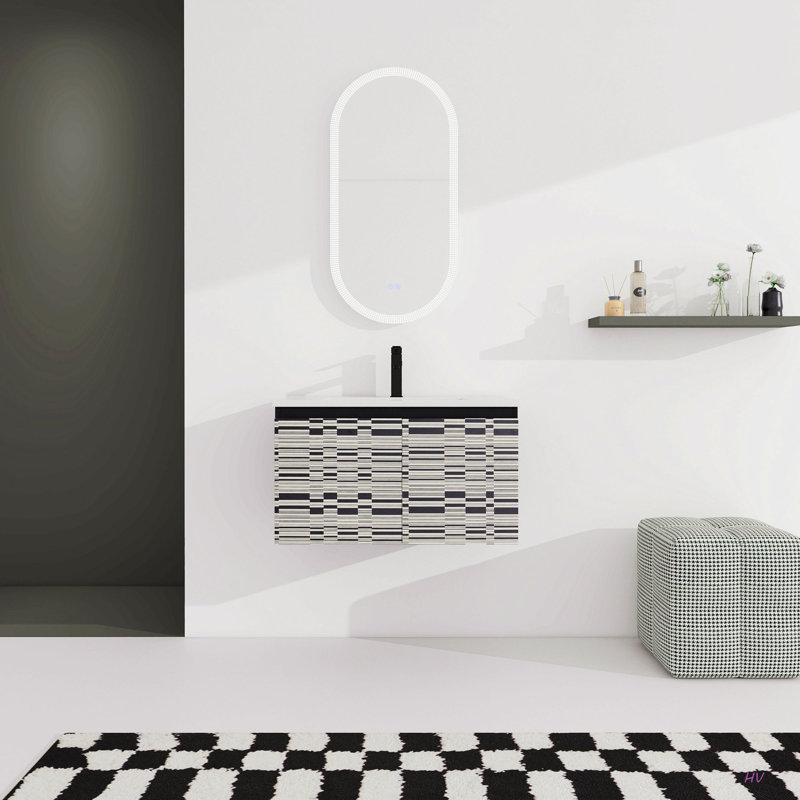Meuble-lavabo mural flottant 30 po avec lavabo en céramique et porte d'armoire à fermeture en douceur, ensemble KD, 30"