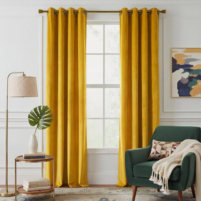  Ensemble de 2 rideaux en velours et rideaux en velours, Warm Gold, L 52 po x L 84 po