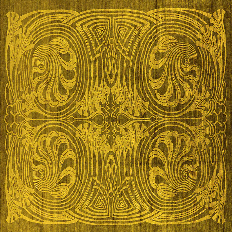 Tapis jaune / vert en laine et polyester tissé à la machine Janalise, Carré 8 pi