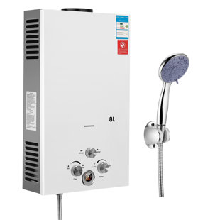 Tankless Water Heater, 8l Outdoor Portable Gas Hot Water Heater, Instant Propane Water Heater With Digital Display For Camping Trips Boat Cabins，with Shower Kit