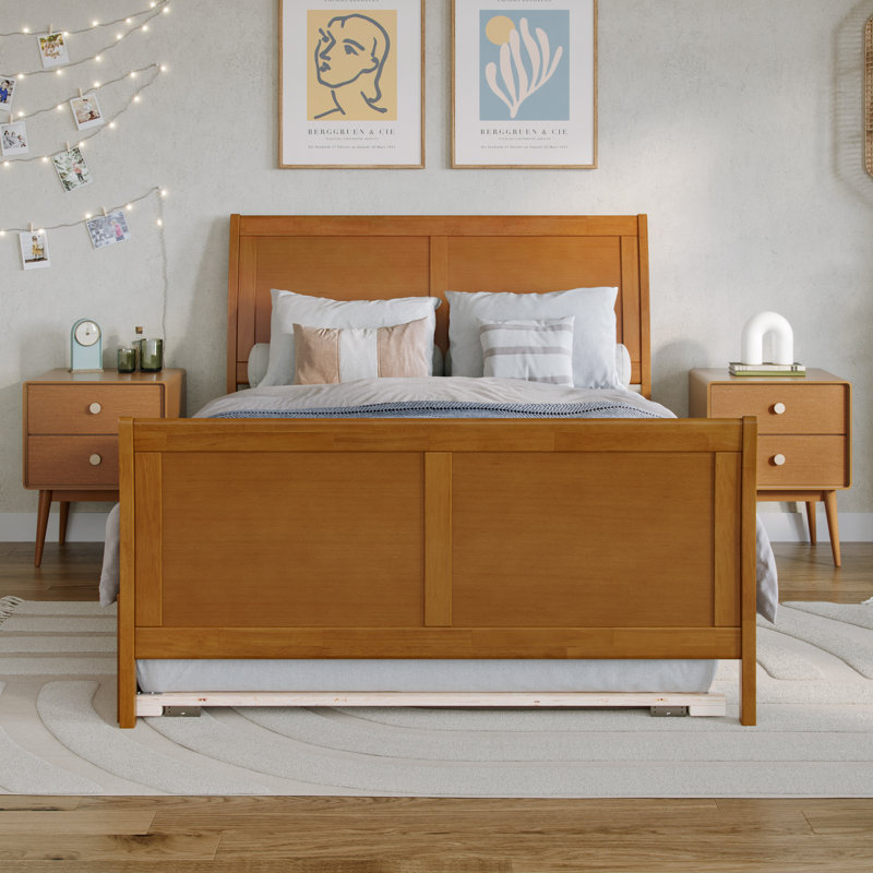 Lampley Full Solid Wood Platform Bed with Matching Footboard and Full Trundle by Harriet Bee, Light Toffee