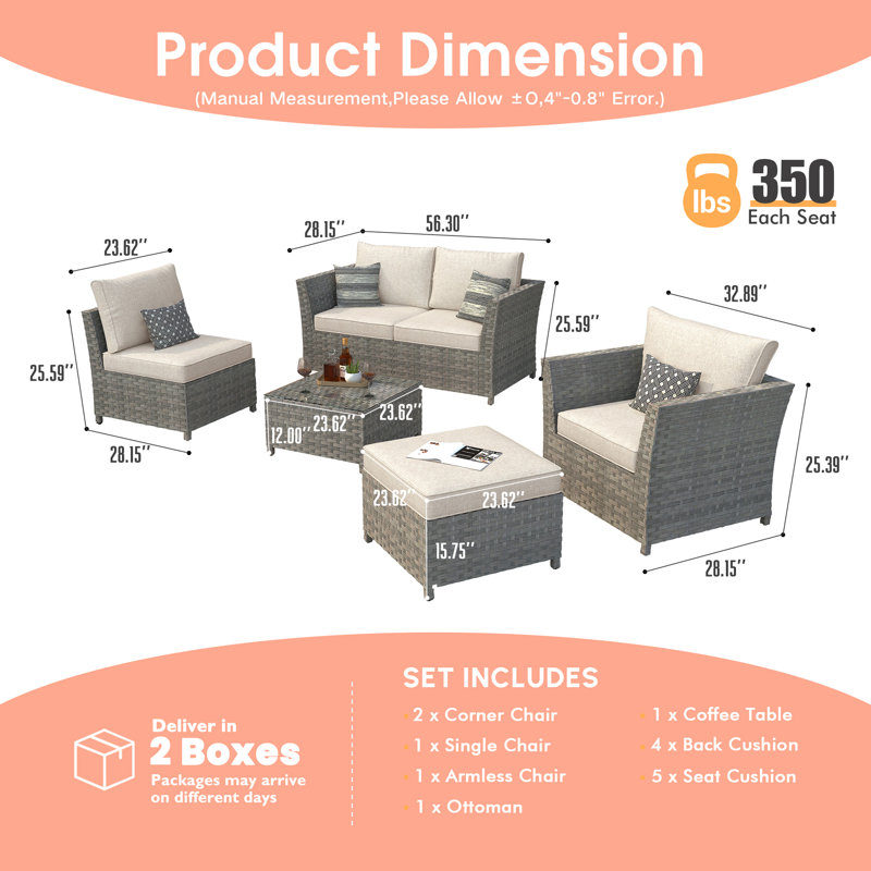 Ensemble de conversation d'extérieur pour 5 personnes avec coussins Nakeisha, No, Beige