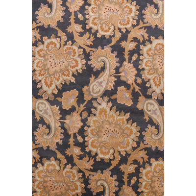 Tapis cachemire en laine touffeté à la main gris anthracite / jaune
