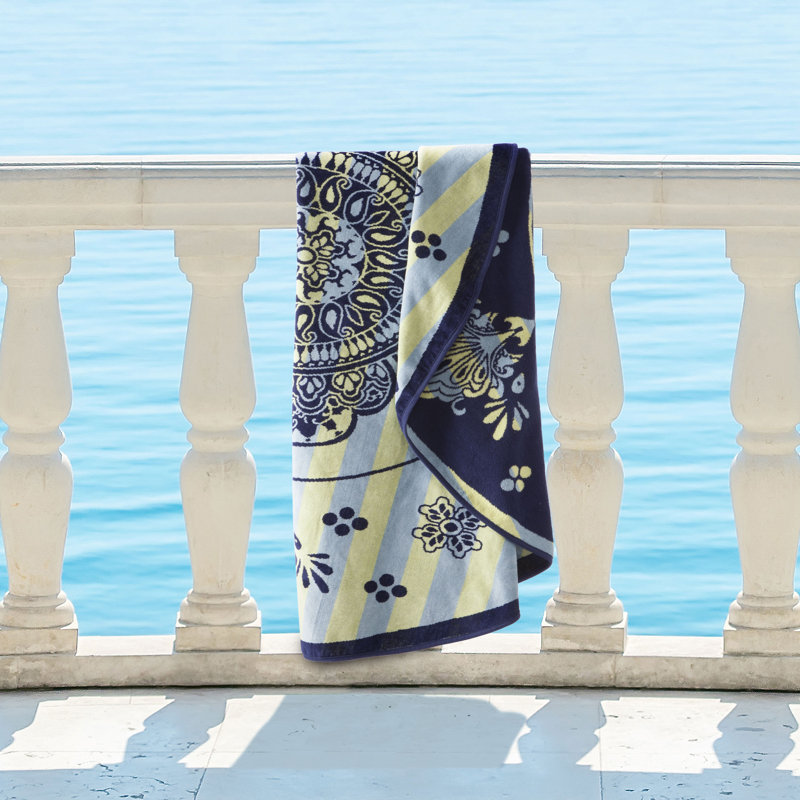 Serviette de plage ronde 100% coton Peretsman, Noir, jaune et gris