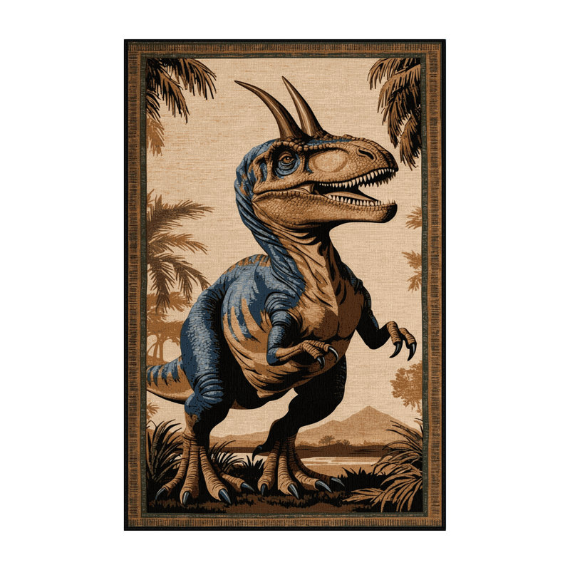 Tapis brun dinosaures lavable à la machine, Rectangulaire 8 pi x 10 pi