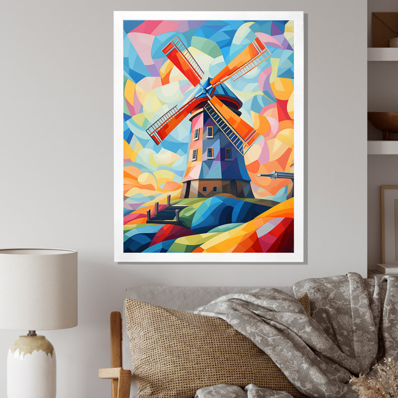 «Neo-Fauvist Wind Mill», impression sur toile, H 32 po x l 16 po x P 1 po, Cadre simple blanc