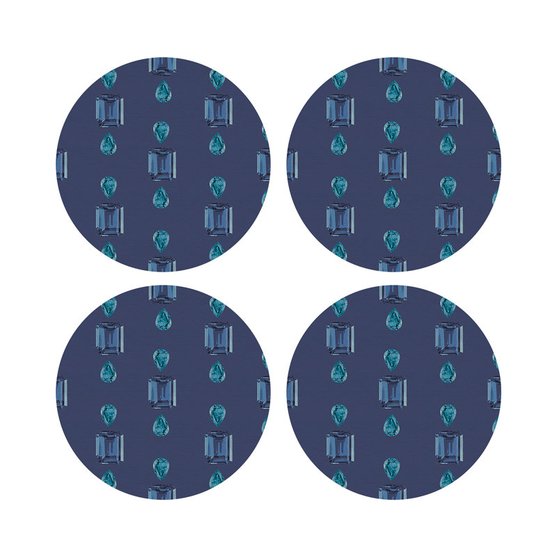 Gem Emeralds Vegan Leather Round Pebble Placemat, Sapphires, Blue