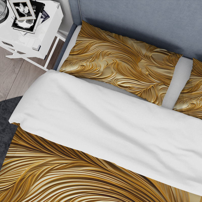 Ensemble de housse de couette Golden Feathers Serenity IV - Feathers, Housse de couette pour lit simple + 1 taie décora